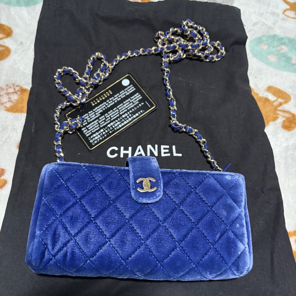 Chanel phone holder velvet blue crossbody